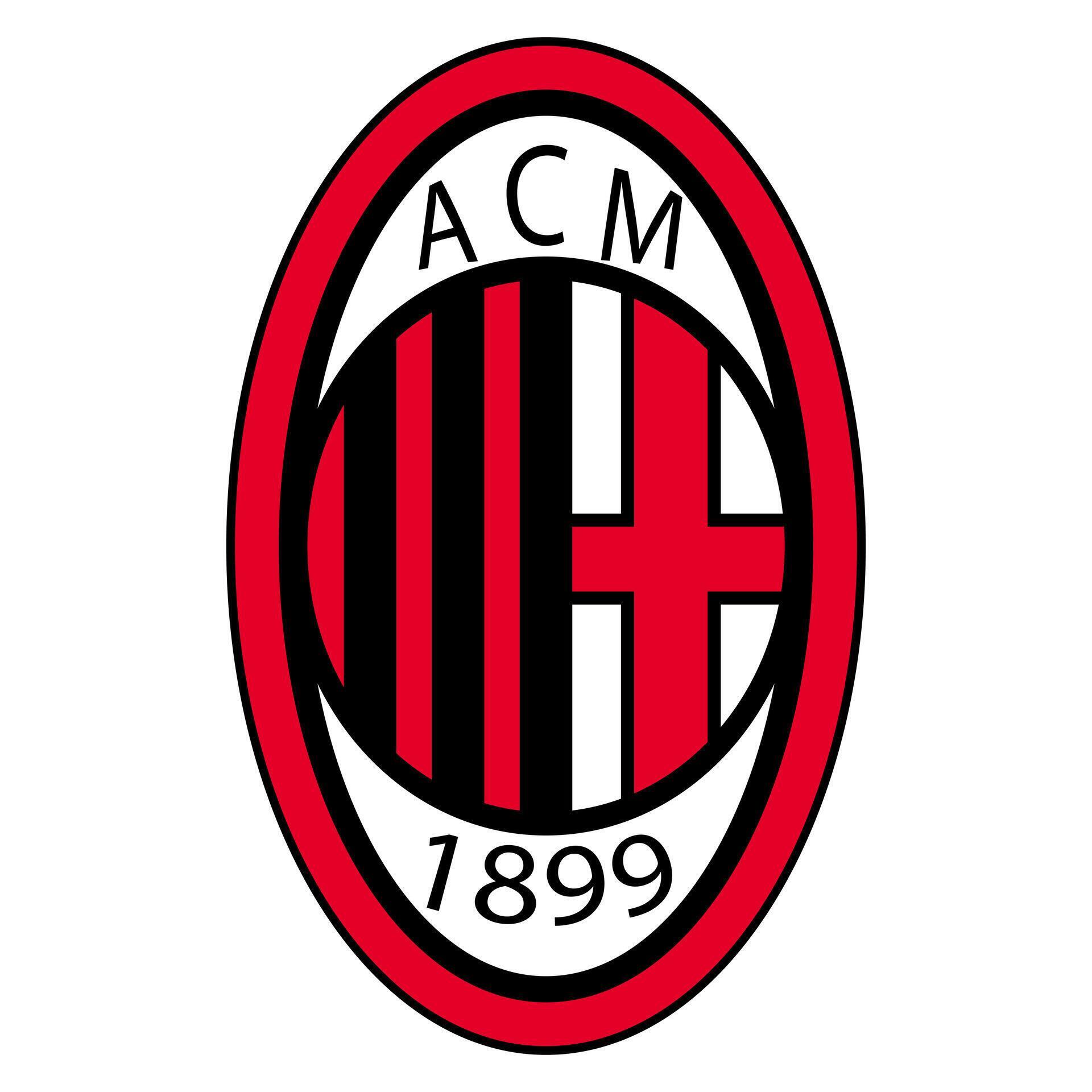 AC Milan FC emblem on iconic red and black backdrop. Legendary Italian 