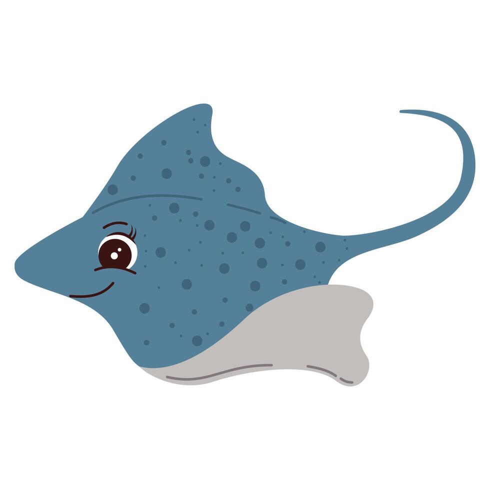 Cartoon Stingray Ocean animal Exotic underwater cute creature Marine life Isolated Backgrounds vector