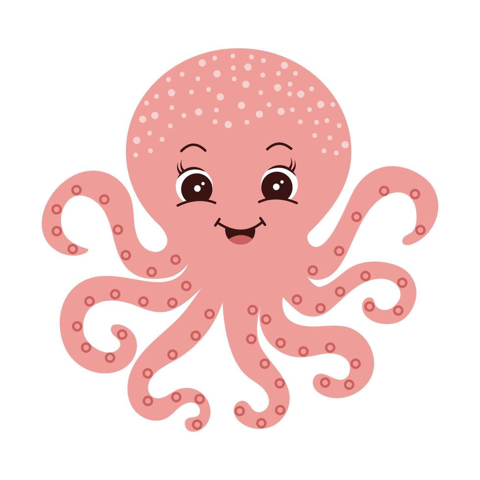 Cartoon octopus Ocean animal Exotic underwater cute creature Marine life Isolated Backgrounds vector