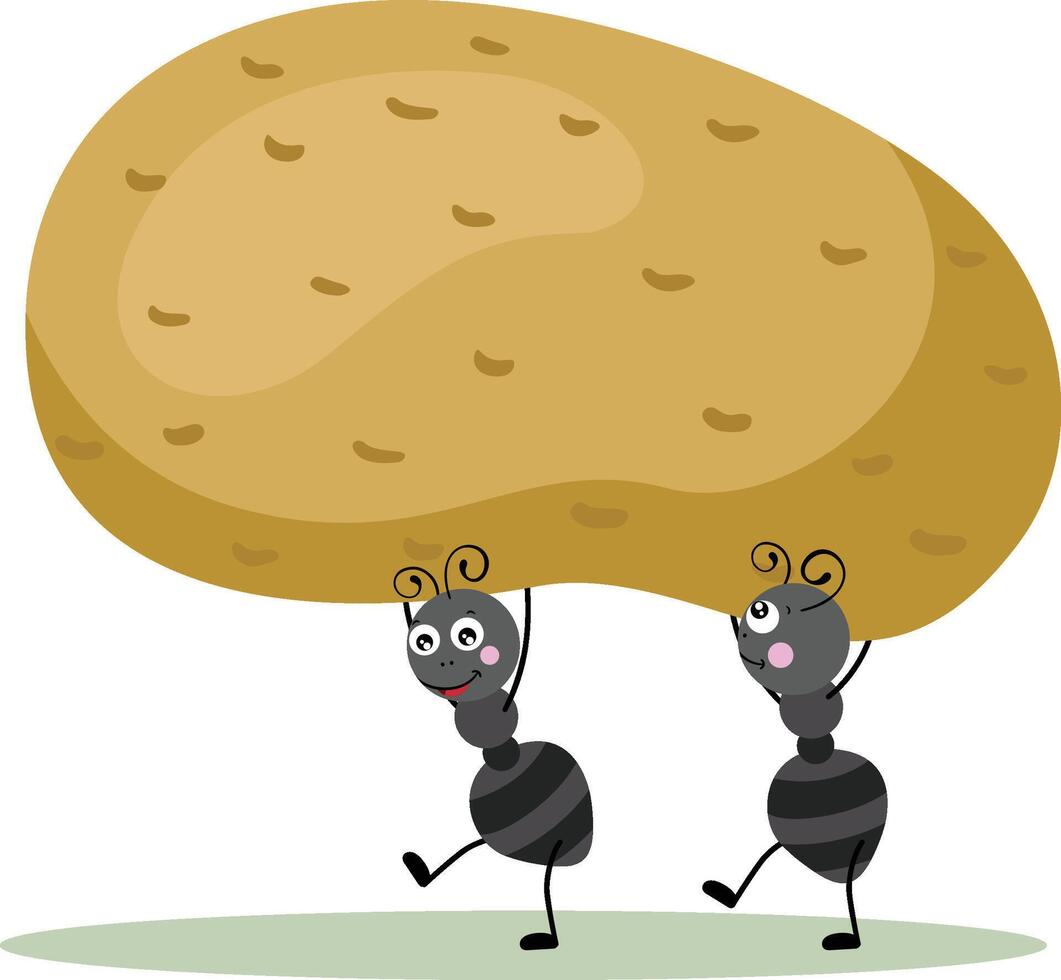 Cute two ants carrying a potato vector