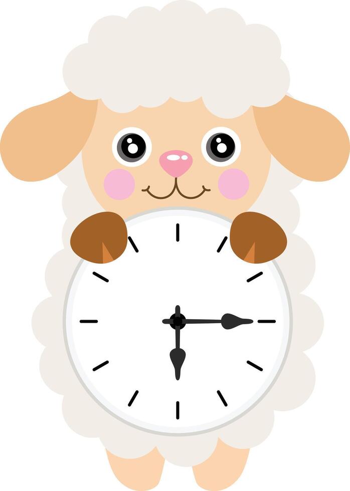 Cute sheep with clock inside vector