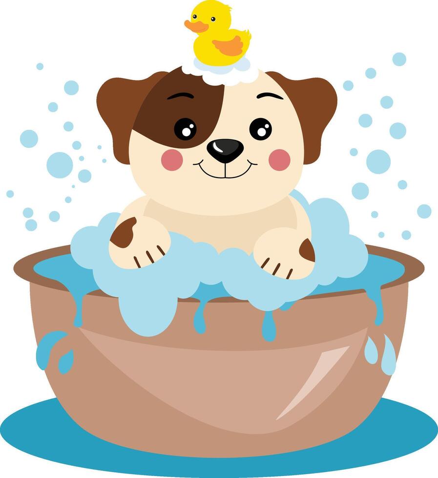 Cute little dog taking a bath vector