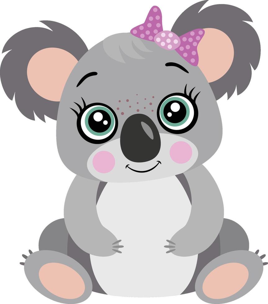 Cute koala girl with bow sitting vector