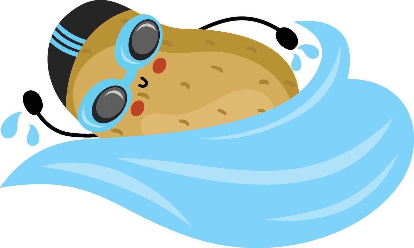 gracioso patata deportista personaje mascota nadando vector