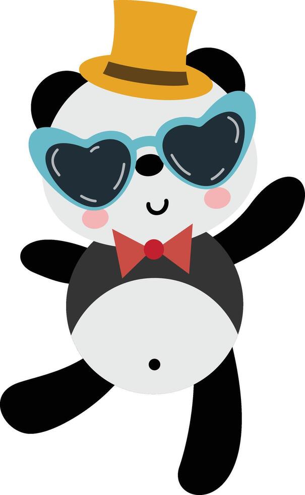 Funny panda with heart sunglasses and hat vector