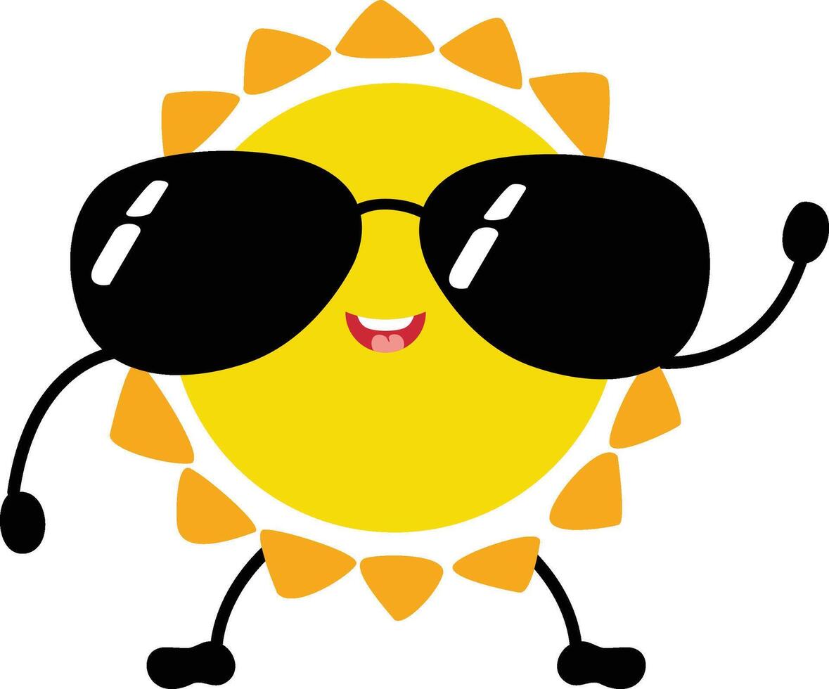 Funny sun character mascot with sunglasses vector