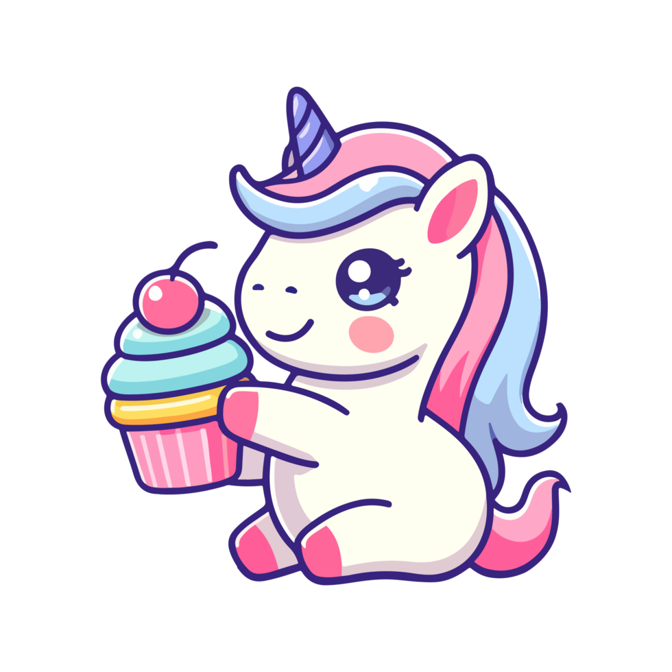 cute unicorn and cupcake icon character png