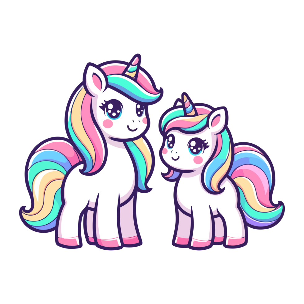 cute unicorn mother and child icon character png