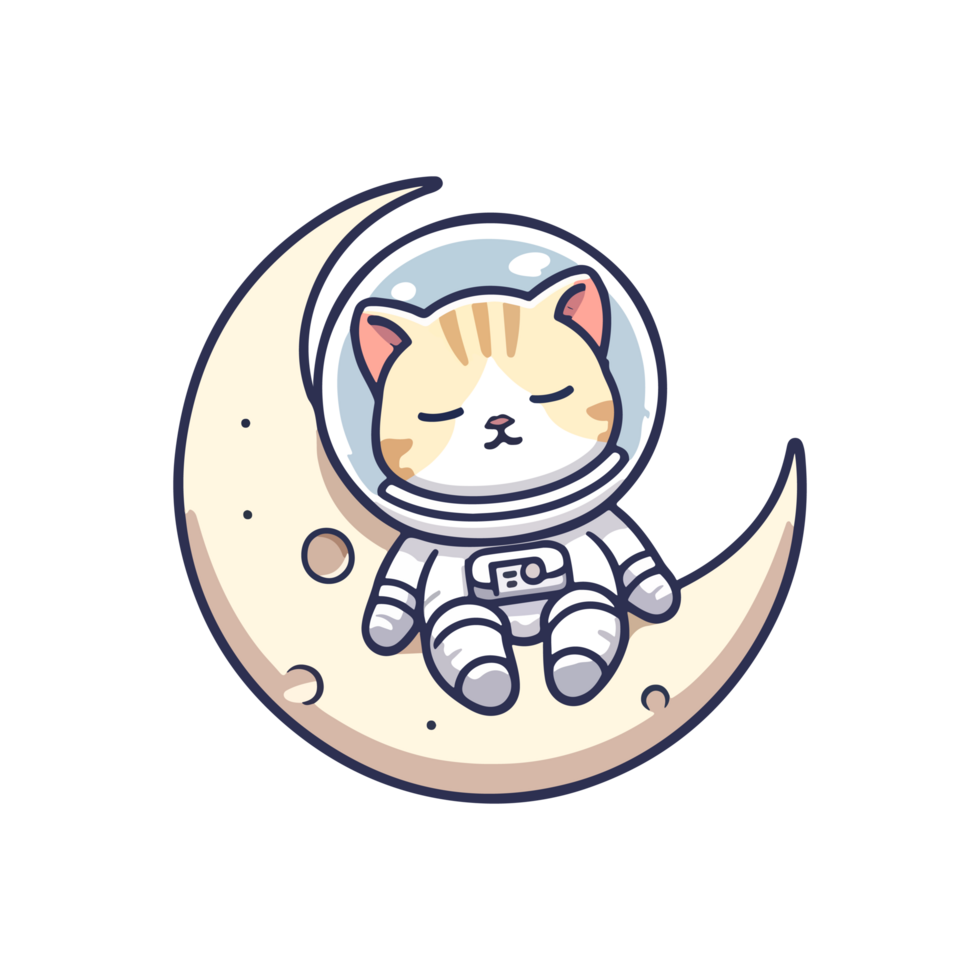 mignonne chat astronaute en train de dormir sur le lune icône personnage png