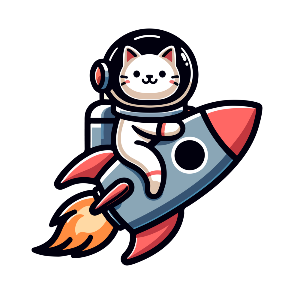 linda gato astronauta paseo cohete icono personaje png