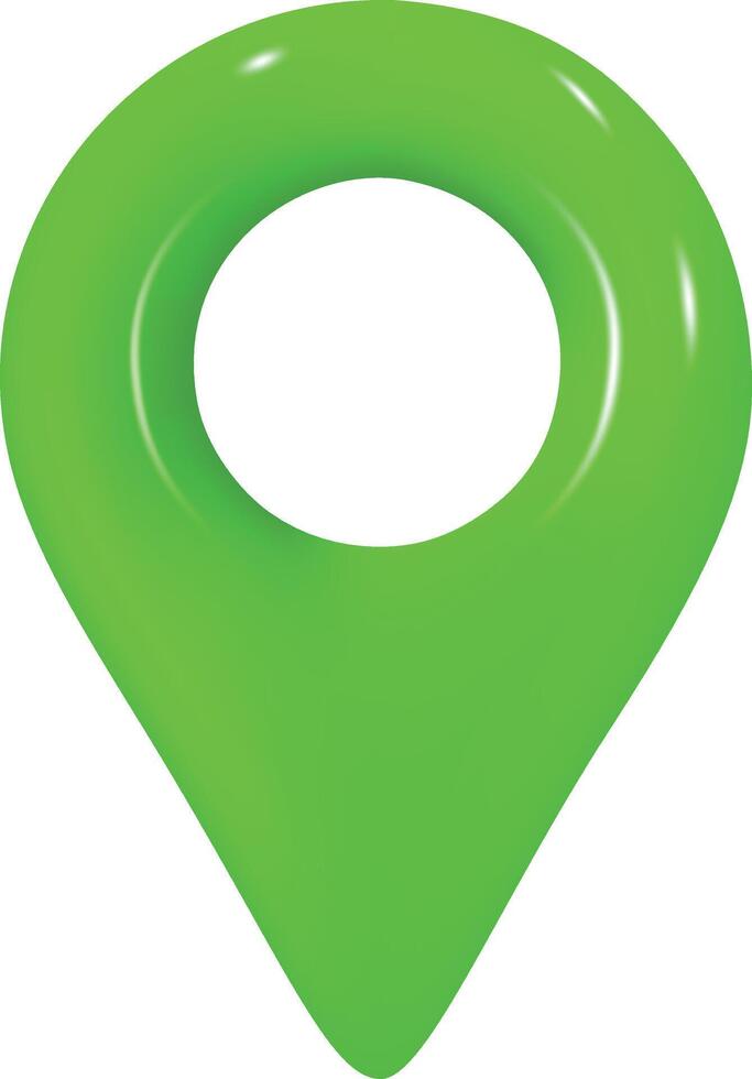 marca ubicación. verde color localizar alfiler GPS mapa. realista 3d diseño en el plastico dibujos animados estilo. icono aislado en blanco antecedentes. vector