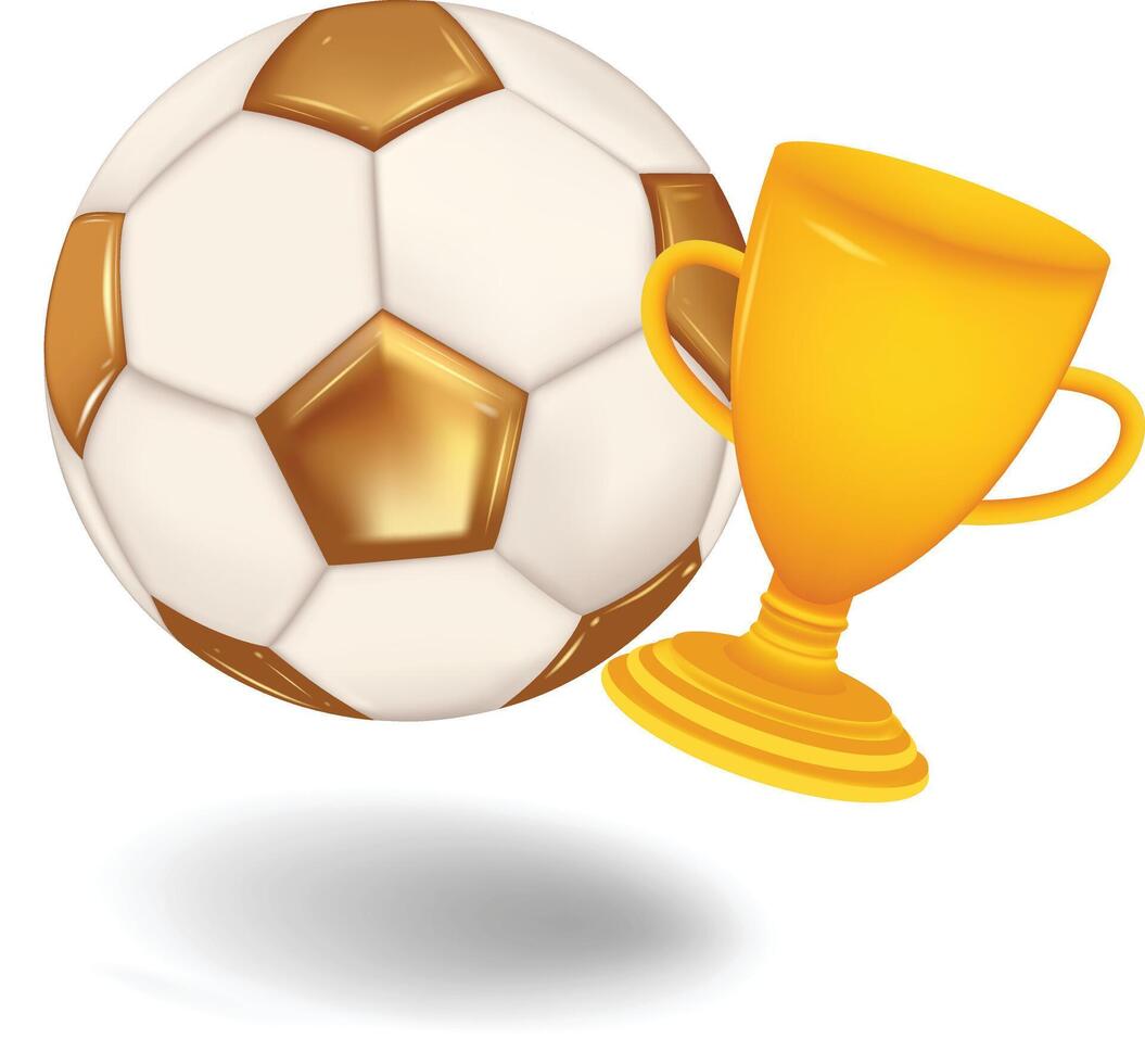 Soccer ball with golden cup. Sports football game. Creative concept background vector