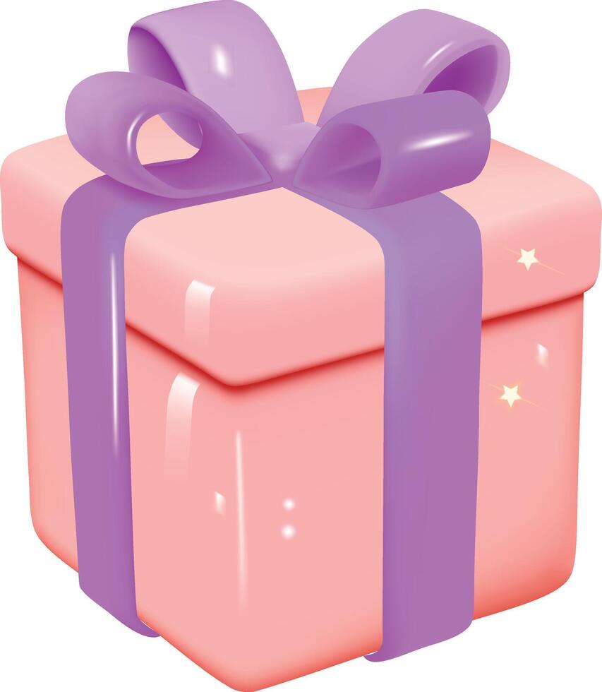 3d rosado moderno largo regalo caja con pastel cinta arco aislado en un blanco antecedentes. cumpleaños o Boda pancartas vector