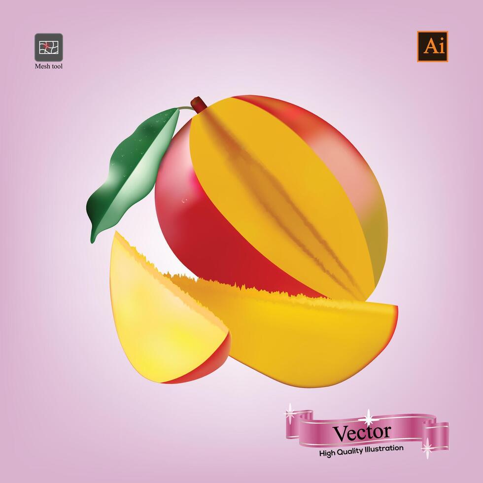 Mango. Whole and pieces. Fresh fruit. vector