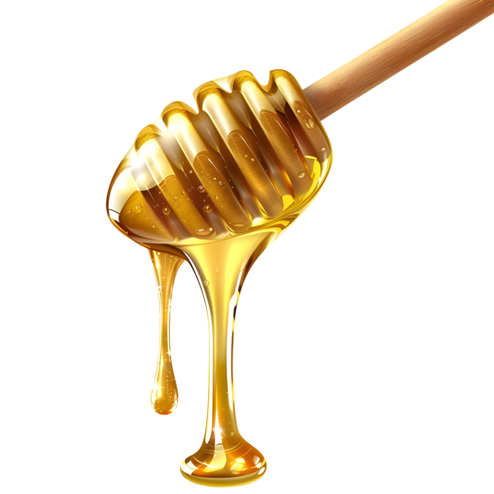 3D Rendering of a Honey dripping from a wooden spoon Transparent Background png