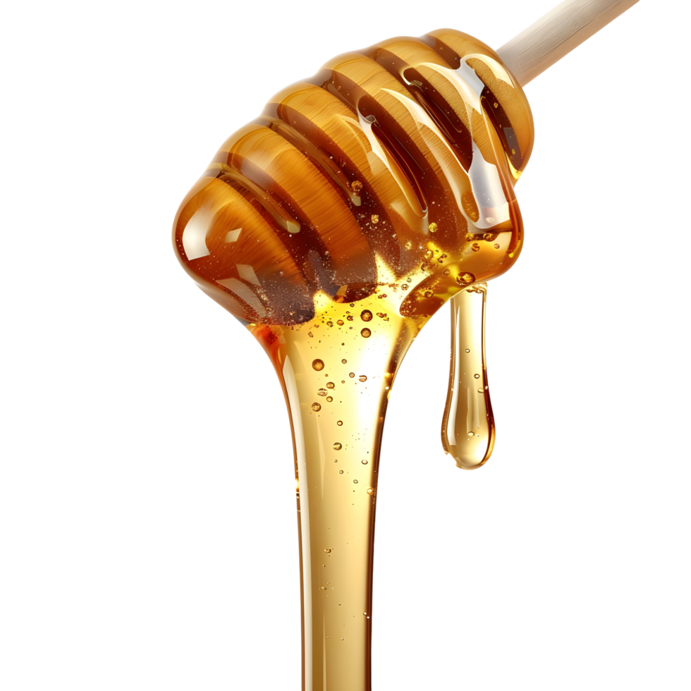 3D Rendering of a Honey dripping from a wooden spoon Transparent Background png