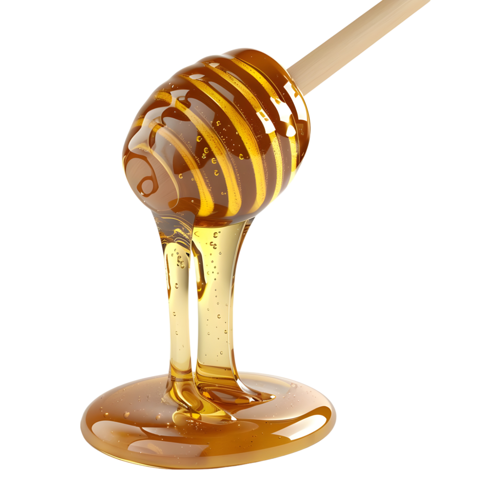 3D Rendering of a Honey dripping from a wooden spoon Transparent Background png