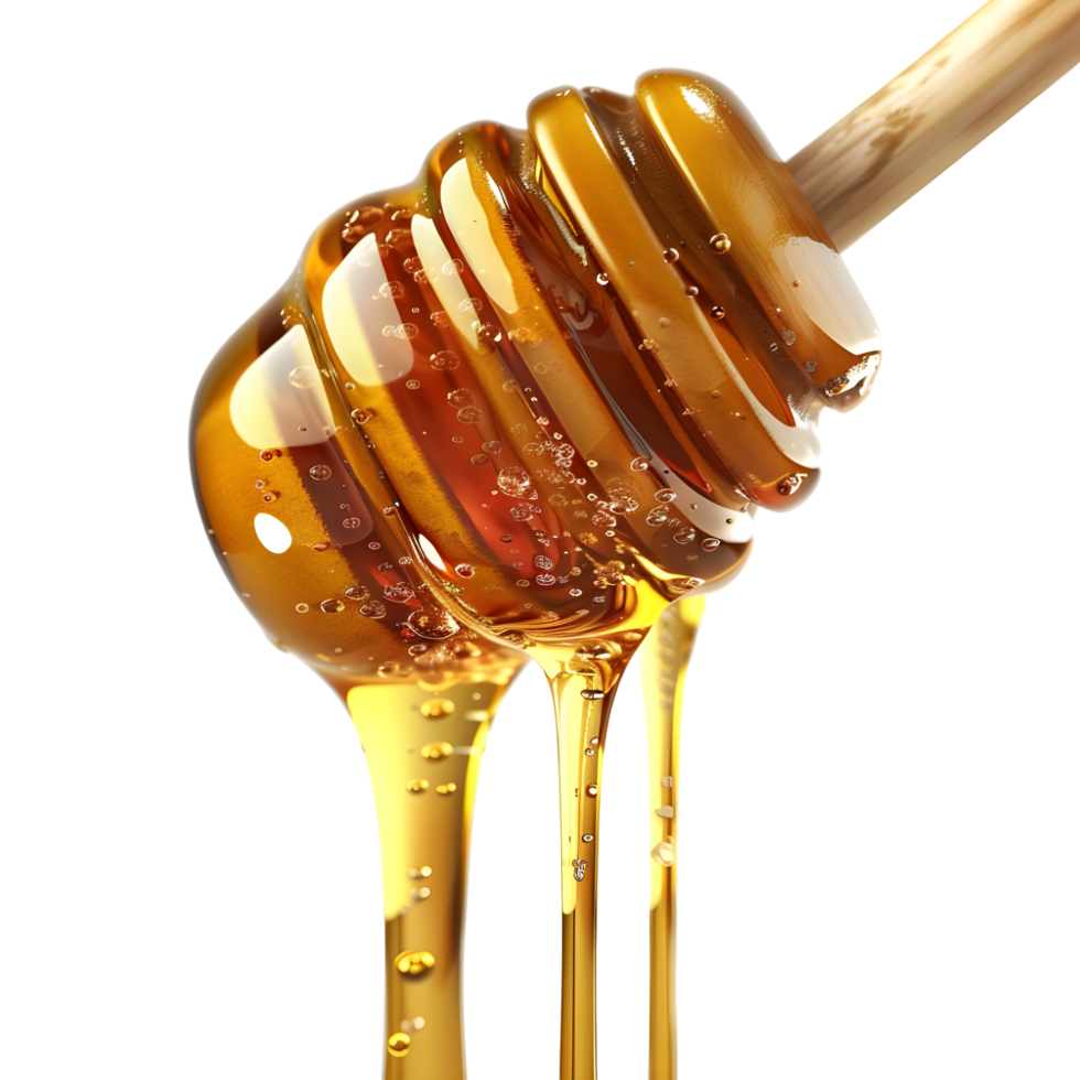 3D Rendering of a Honey dripping from a wooden spoon Transparent Background png