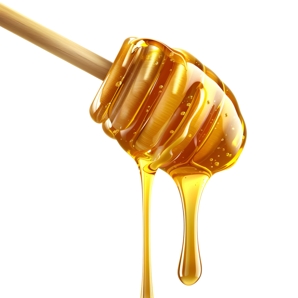 3D Rendering of a Honey dripping from a wooden spoon Transparent Background png