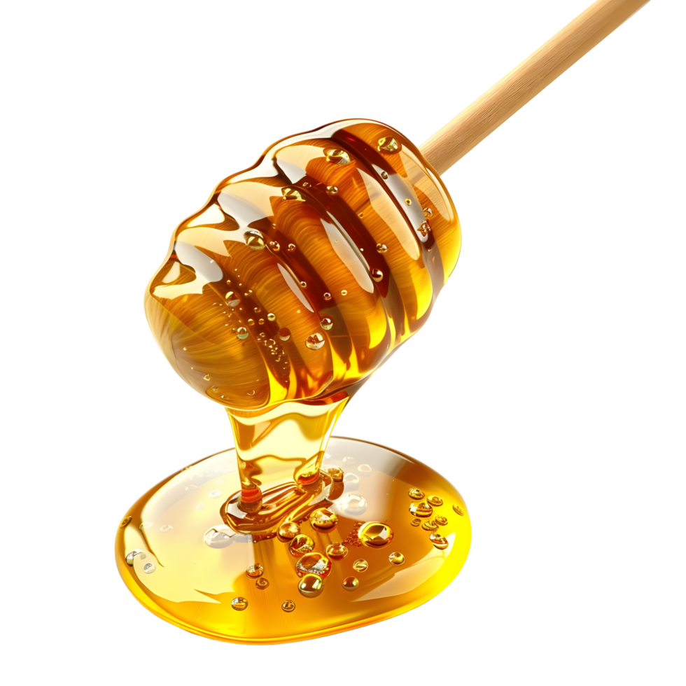 3D Rendering of a Honey dripping from a wooden spoon Transparent Background png