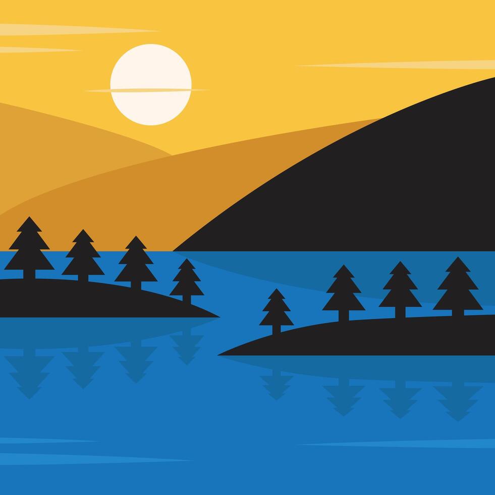Illustration design of landscape with lake and mountains. vector
