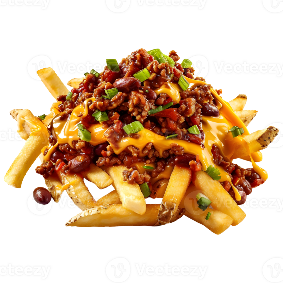 3D Rendering of a Chili Cheese Fries on Transparent Background png