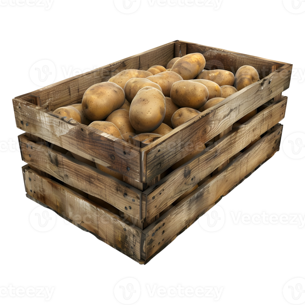 3D Rendering of a Potatoes in a Wooden Tray on Transparent Background png