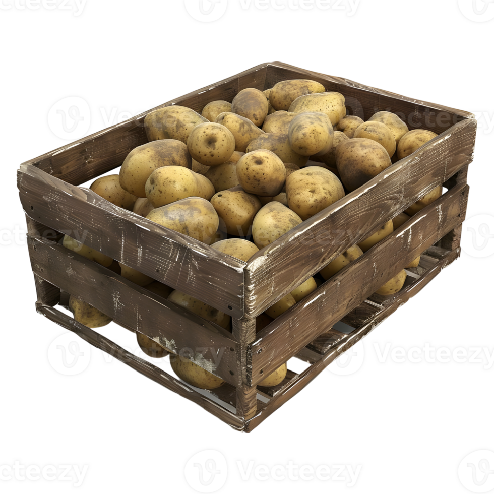 3D Rendering of a Potatoes in a Wooden Tray on Transparent Background png