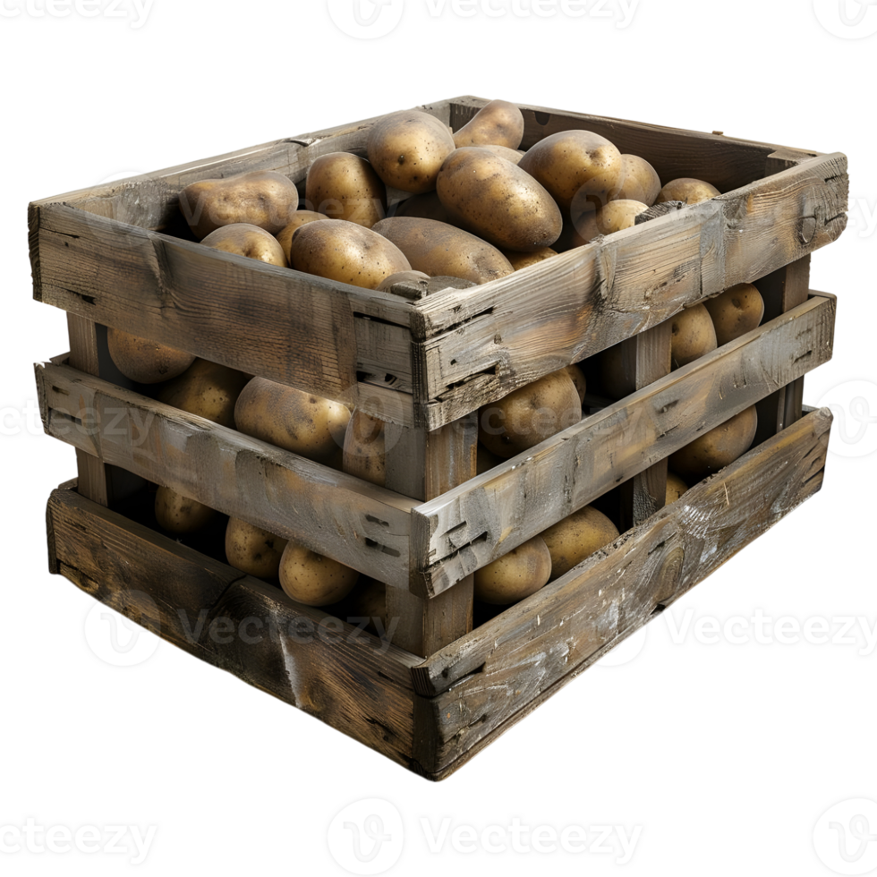 3D Rendering of a Potatoes in a Wooden Tray on Transparent Background png