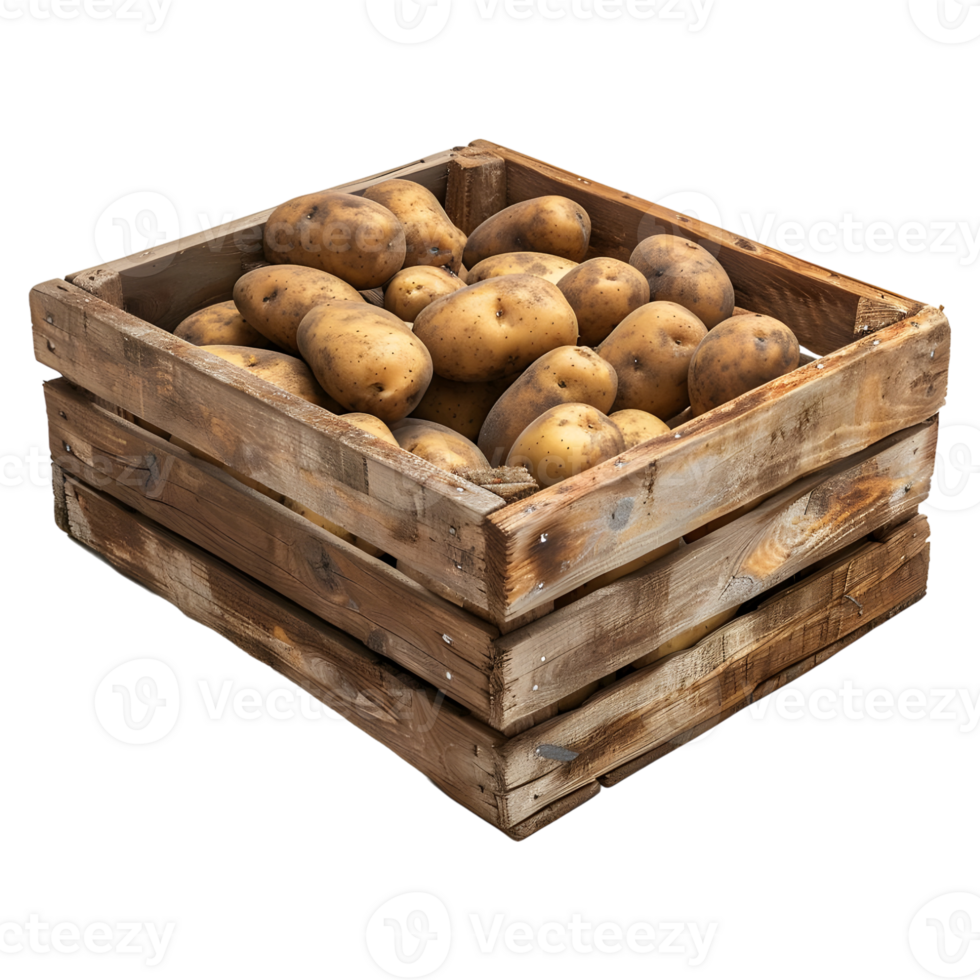 3D Rendering of a Potatoes in a Wooden Tray on Transparent Background png