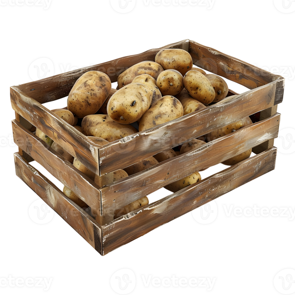 3D Rendering of a Potatoes in a Wooden Tray on Transparent Background png