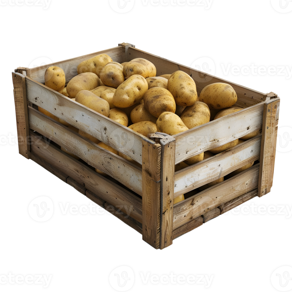 3d Rendern von ein Kartoffeln im ein hölzern Tablett auf transparent Hintergrund png