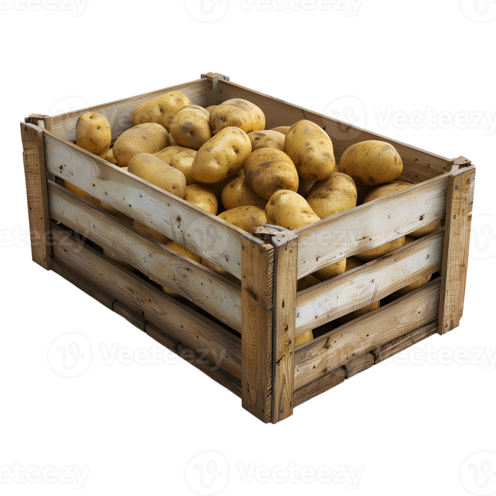 3D Rendering of a Potatoes in a Wooden Tray on Transparent Background png