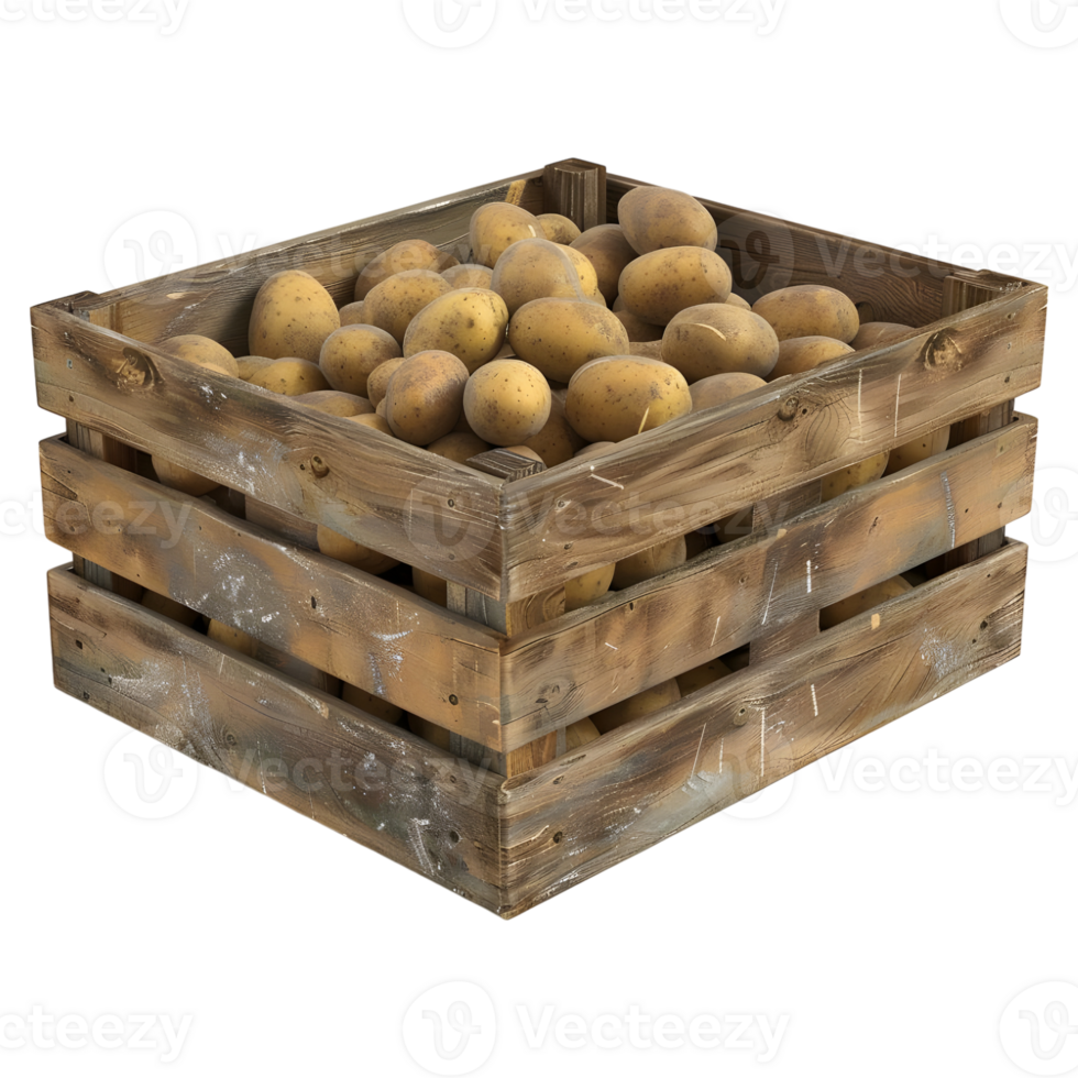 3D Rendering of a Potatoes in a Wooden Tray on Transparent Background png