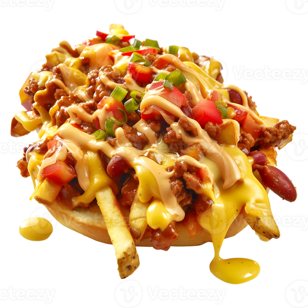 3D Rendering of a Chili Cheese Fries on Transparent Background png