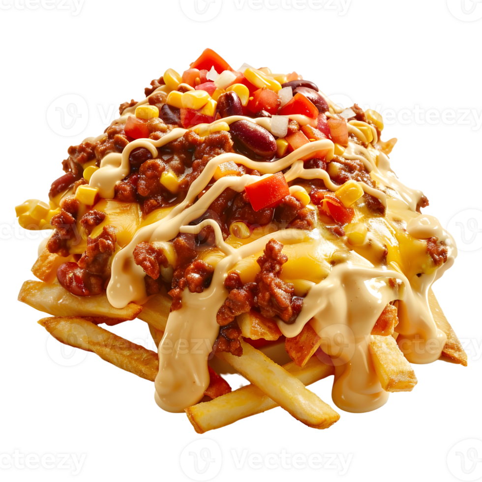 3D Rendering of a Chili Cheese Fries on Transparent Background png