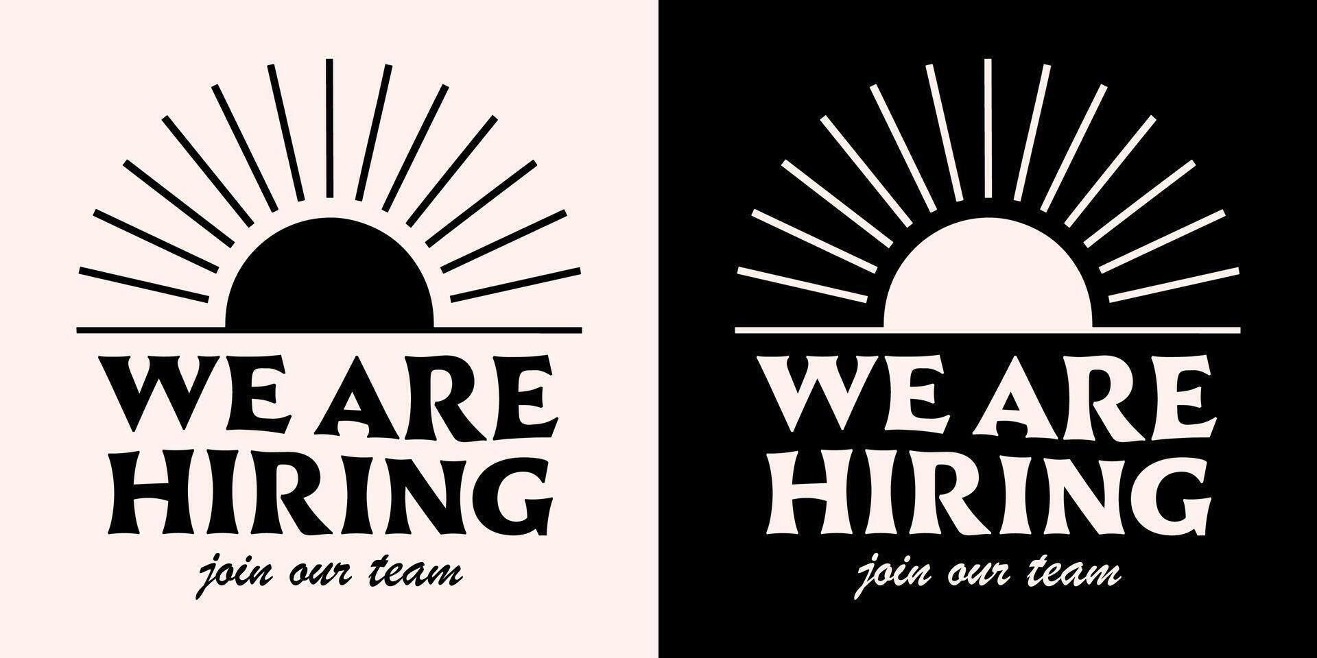 We are hiring work job recruiting announcement social media post text for beach ocean business shop company retro boho sun summer aesthetic vector