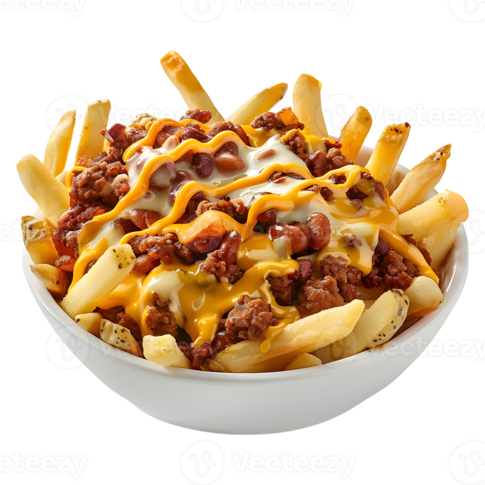 3D Rendering of a Chili Cheese Fries on Transparent Background png