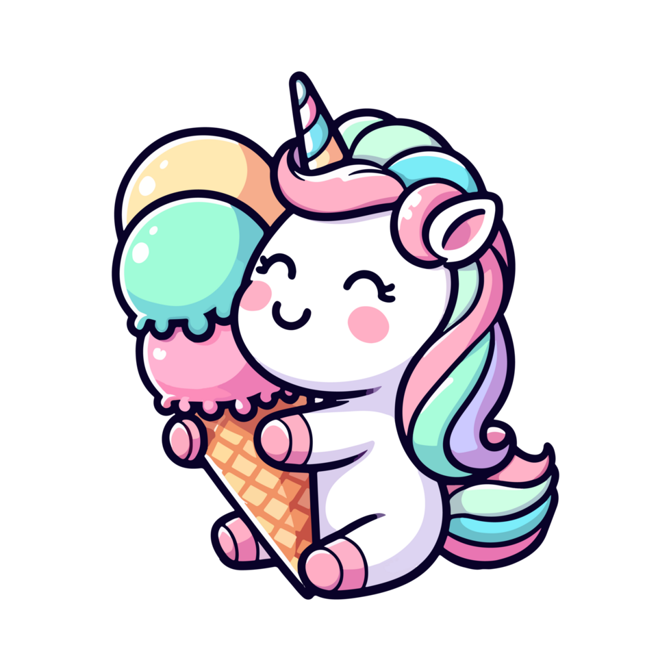 cute unicorn and ice cream icon character png