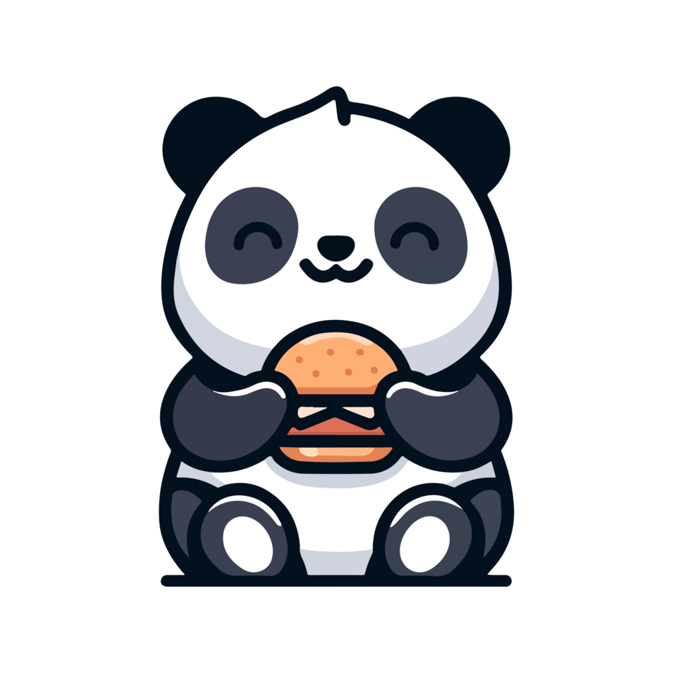cute panda eating hamburger icon character cartoon png