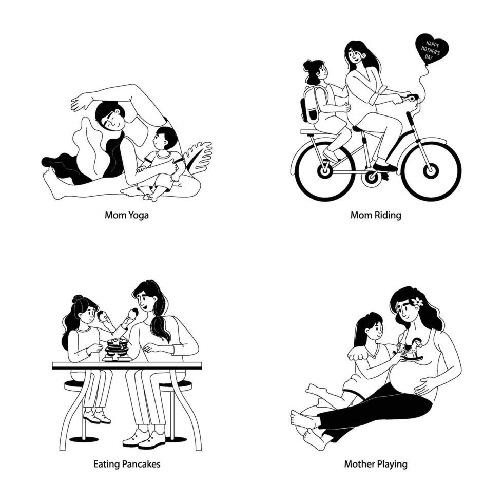Set of Mother Bonding Glyph Illustrations vector