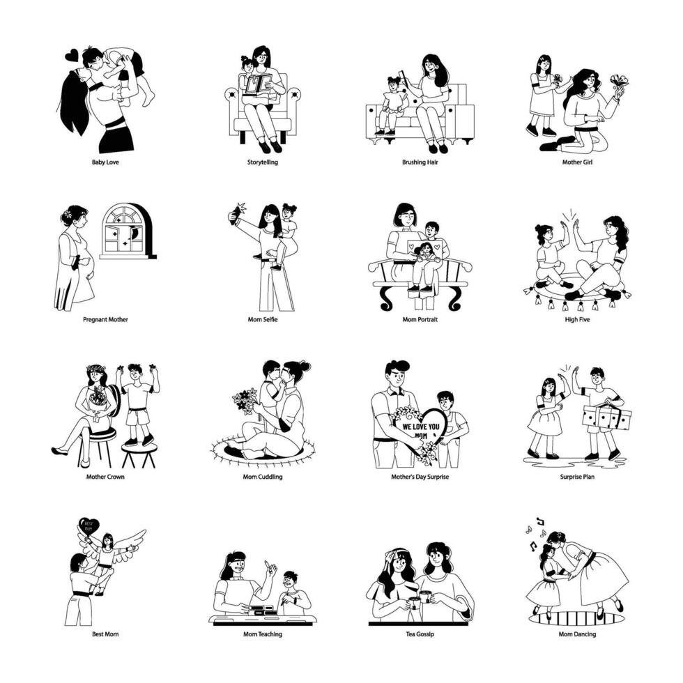 Handy Pack of Motherhood Glyph Illustrations vector