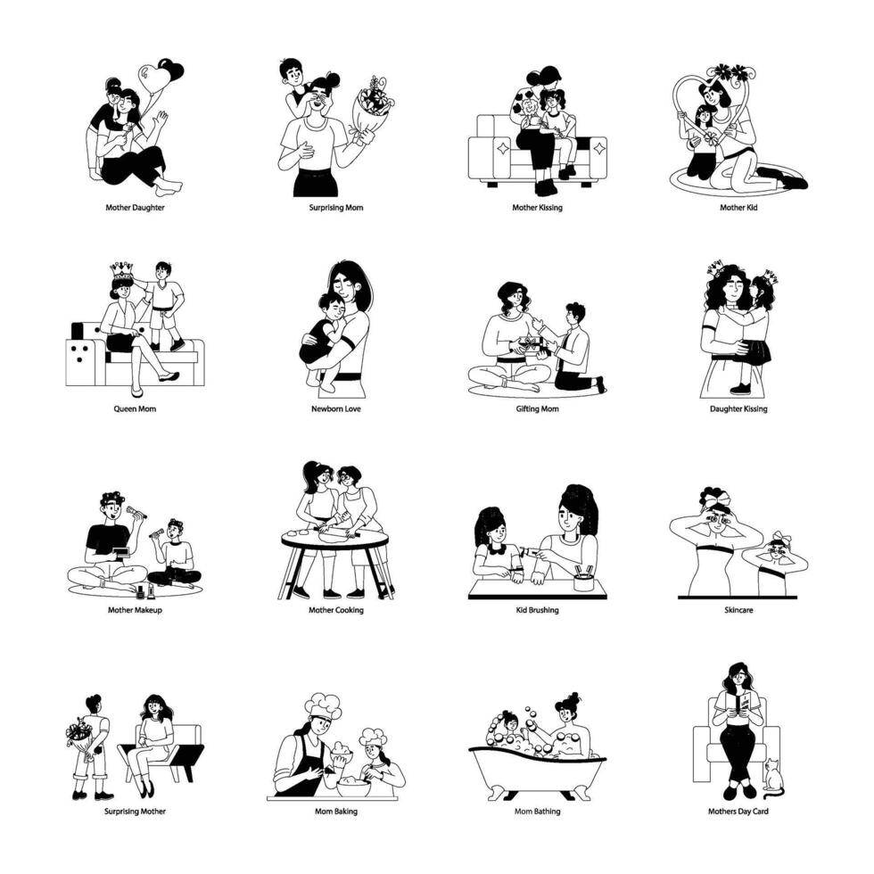 Collection of Mothers Day Glyph Illustrations vector