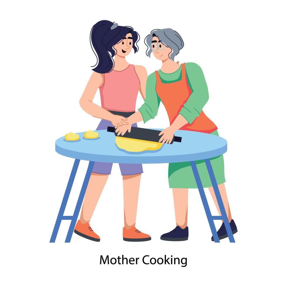 Trendy Mother Cooking vector
