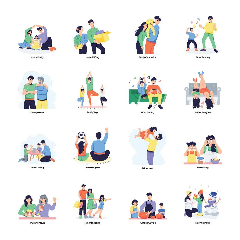 Handy Collection of Family Flat Illustrations vector