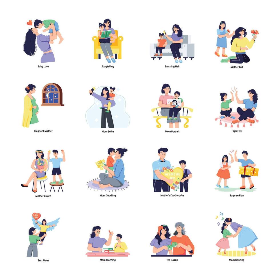 Handy Pack of Motherhood Flat Illustrations vector