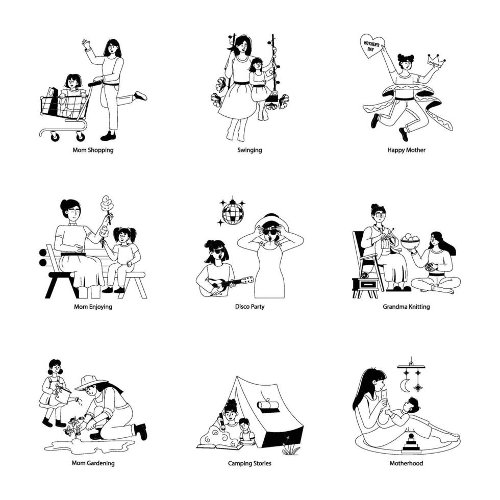 Bundle of Mothers Day Celebrations Glyph Illustrations vector