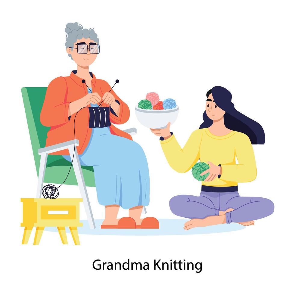 Trendy Grandma Knitting vector