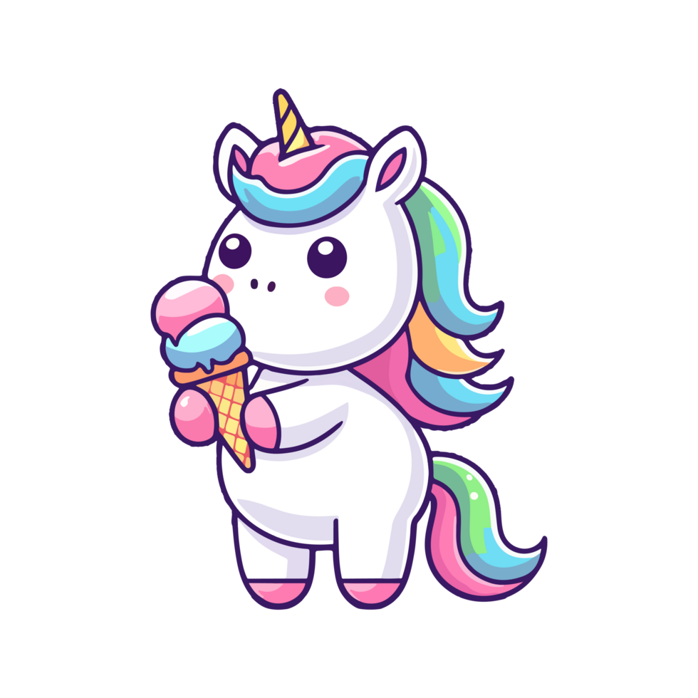 cute unicorn eating ice cream icon character cartoon png