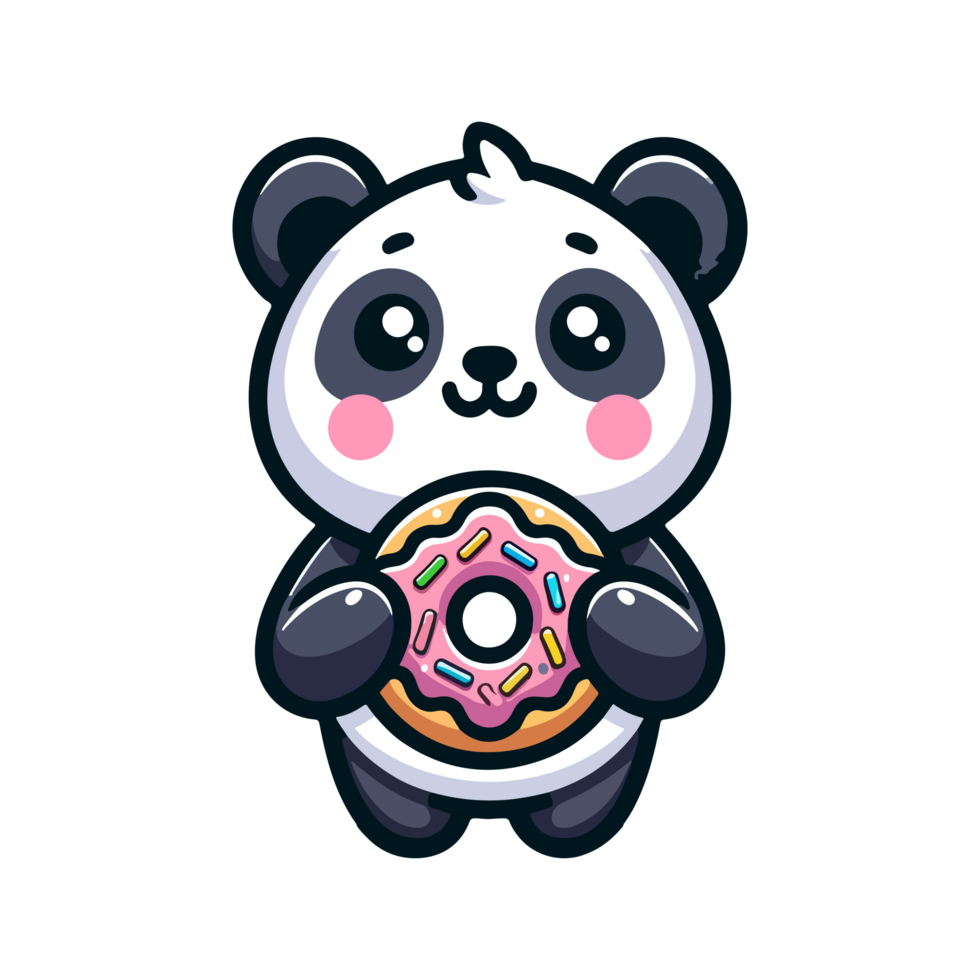 cute panda eating donut icon character cartoon png